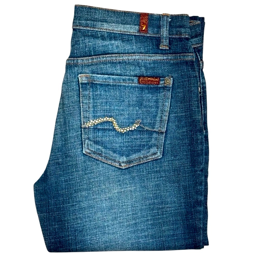7 For All Mankind Bootcut Lowrise Jeans w/ Crystal Back Pockets | Size 28